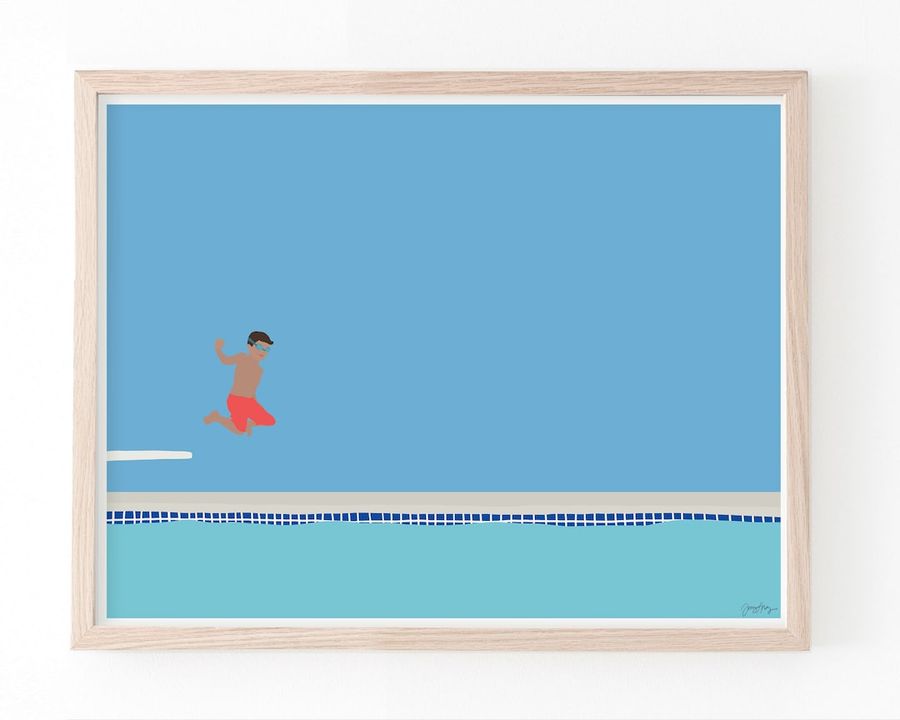 Boy Jumping Into Pool Print. Swimming Art. Framed or Unframed. - Etsy added by Stephanie Northrop