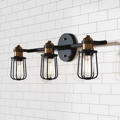 Nathan James Rori Vanity Wall Light Indoor 3-Light Bathroom with Farmhouse Cage Sconce and Brass Details added by Ann Le