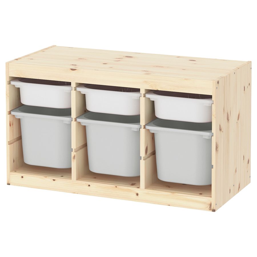 TROFAST Storage combination with boxes, light white stained pine white/gray, 365/8x173/8x201/2" - IKEA added by Stephanie M Rivera Ortiz