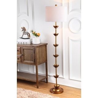 SAFAVIEH Lighting 64-inch Landen Gold Leaf LED Floor Lamp - 15" x 15" x 63.5" - Overstock - 22238430 added by Cleante Designs