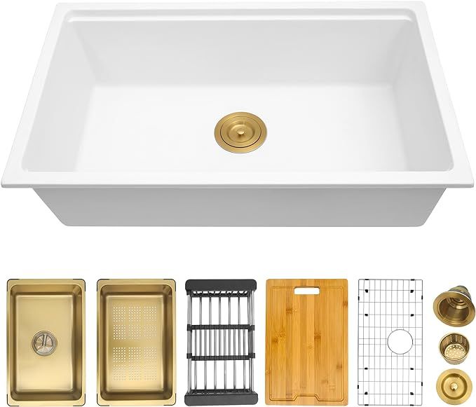White Undermount Kitchen Sink 30 Inch, Deep Workstation Granite Composite Stone Kitchen Sink, Single Bowl Kitchen Sinks added by stefany alves