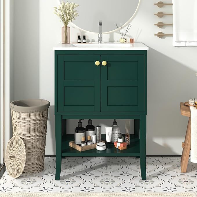 24 Inch Bathroom Vanity with Sink Set, Modern Bathroom Storage Cabinet with 2 Doors, Solid Wood Frame Bathroom Vanities for Small Bathroom added by Katie Knott
