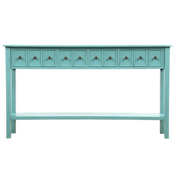 Harper & Bright Designs Elvira 60 in. Blue Standard Rectangle Wood Console Table with Drawers  added by Kate Lynn Nemett