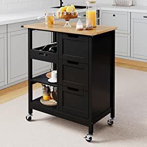 YITAHOME Kitchen Island with Storage, Kitchen Cart for Home, Rolling Serving Utility Trolley Cart on Wheel with 3 Drawers and 3 Storage Shelves, Kitchen Serving Cart for Dining Room, Bar, Black added by Lauren Mercogliano
