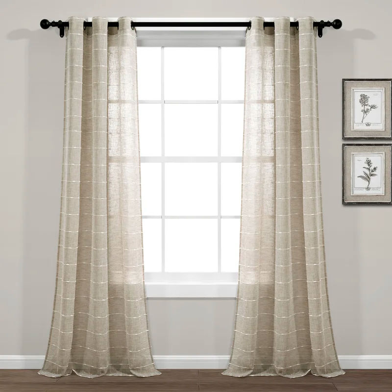 Farmhouse Textured Sheer Polyester Sheer Curtain Pair added by Rescued Room Design