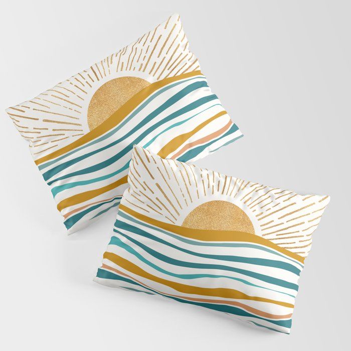 The Sun and The Sea - Gold and Teal Pillow Sham by Modern Tropical added by Kaci Doman