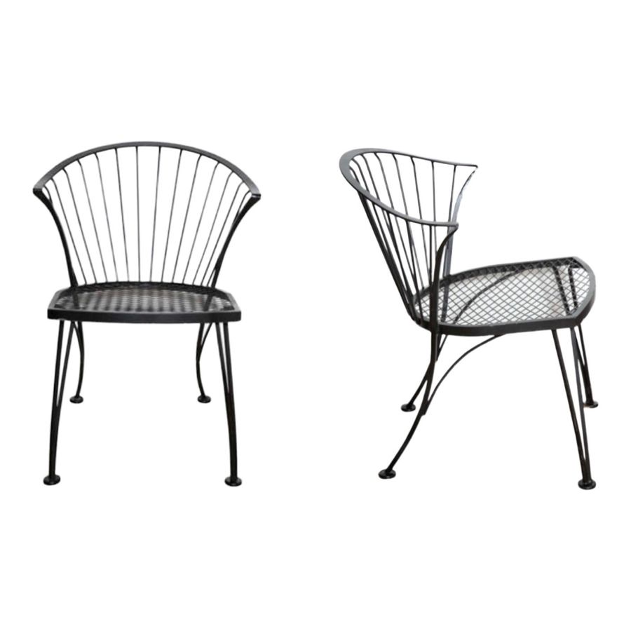 Vintage Russell Woodard Attributed ‘Pinecrest’ Wrought Iron Outdoor Patio Chairs in Black, Set of 2 added by Jessica D'Itri Mares
