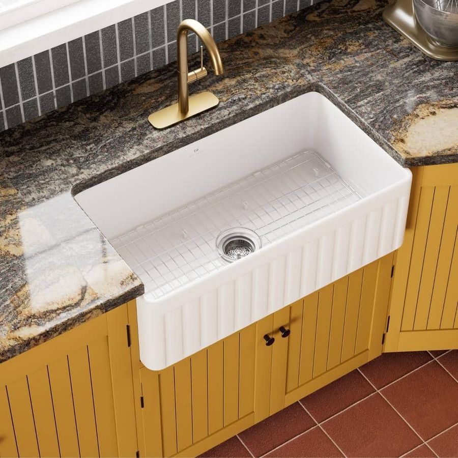 Los Flexi 33 in. White Fireclay Farmhouse Sink, Reversible Apron Sink, Single Bowl Farm Sink With Bottom Grid And Drain Strainer HDLFKSAF05-A - The Home Depot added by Jayme Weaver