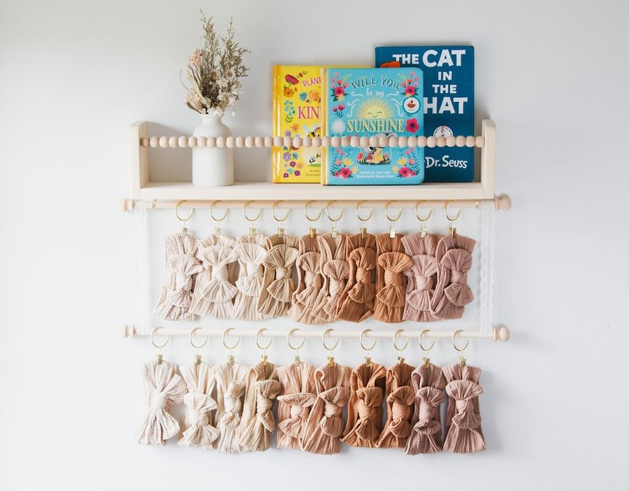 Headband and Bow Holder Shelf Bundle, Cascading 1, 2, 3, or 4 Rod Holder With Lace or Macrame, Girl Nursery Decor, Baby Shower Gift - Etsy added by Montana Lazorchak