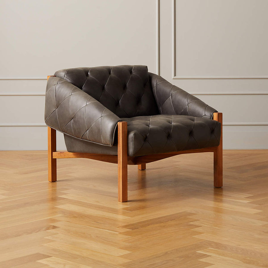 Abruzzo Charcoal Leather Tufted Chair + Reviews | CB2 added by Sonia Damberg