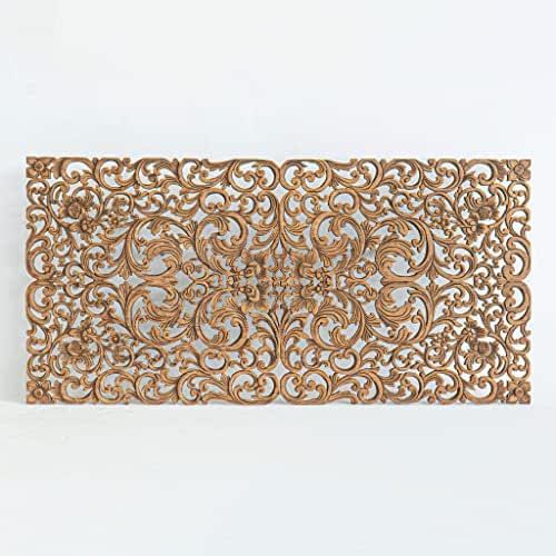 Queen Size Low Profile Headboard, Hand Carved Solid Teak Wood, Country House Wall Decorative Panels, Rustic Brown Color, 60x30 inches added by Diana Farberov