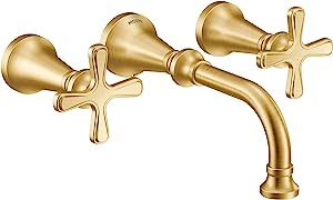 Moen TS44105BG Colinet Traditional Cross Handle Wall Mount Bathroom Faucet Trim Valve Required, Brushed Gold added by Leslie Burns