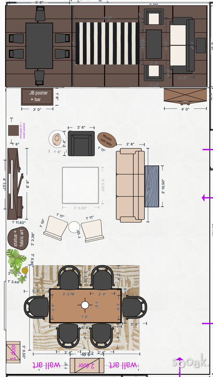 Living + Dining Room Plan designed by Zoe Lyle