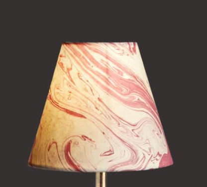 6 inch empire clip on shade in red tanaro hand made marbled paper added by Alethia Vitale