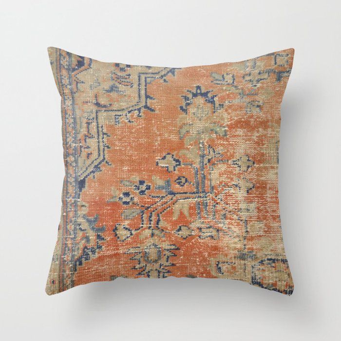 Vintage Woven Navy and Orange Throw Pillow by Jennifer Rizzo Design Company added by Where The Heart Is Designs