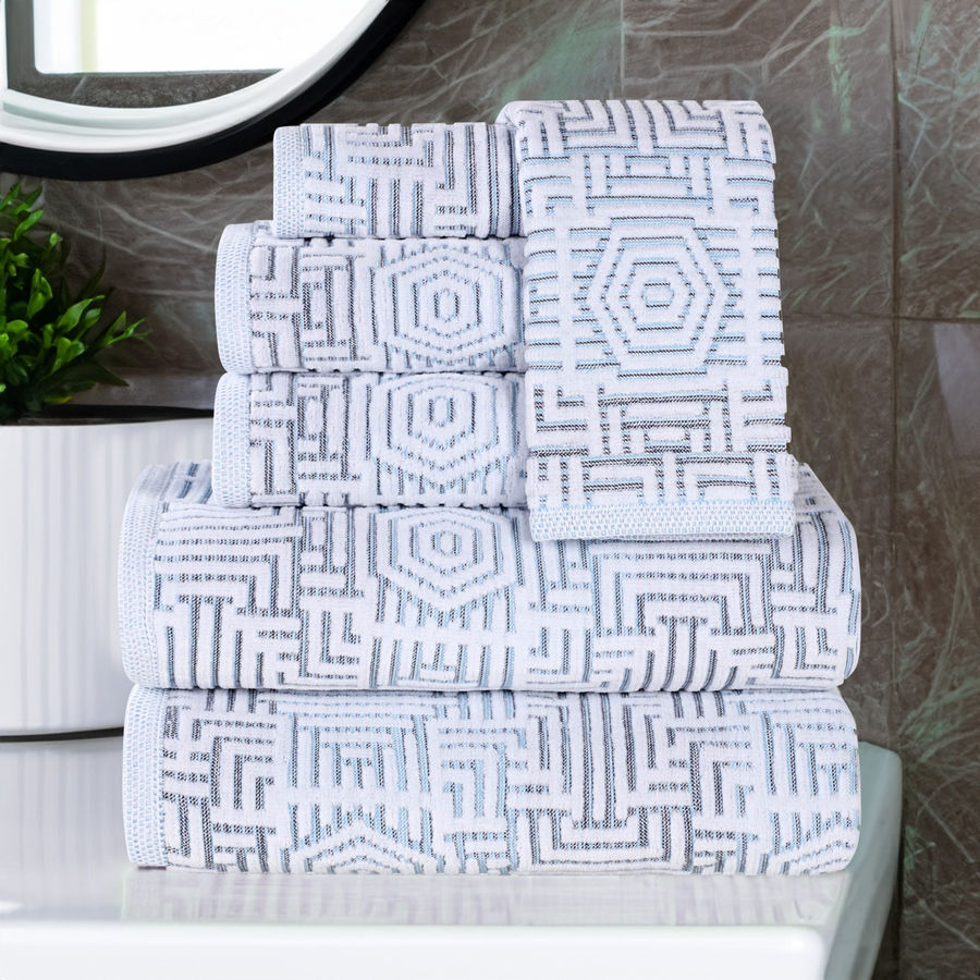 Latitude Run® Cotton Modern Geometric Jacquard Soft Highly-Absorbent Assorted 6 Piece Bathroom Towel Set & Reviews | Wayfair added by sallie tyler