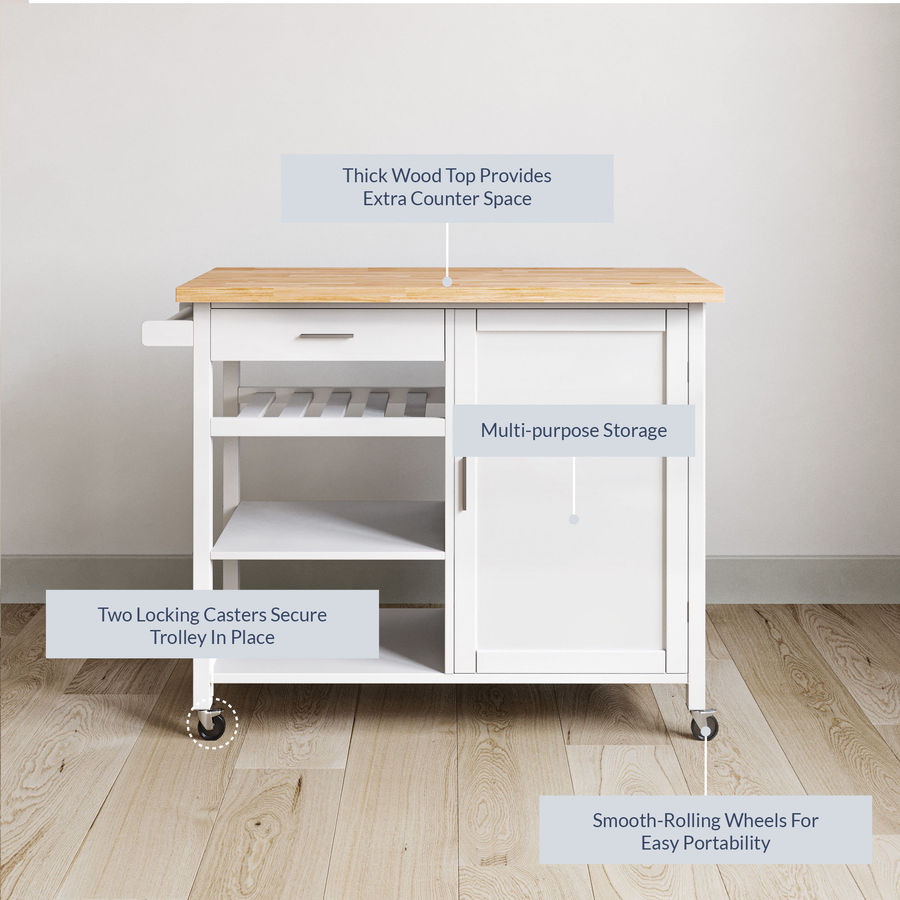 BELLEZE Rolling Kitchen Island Utility Cart with a Drawer- Sonoma (White) - Walmart.com added by Jessica Amereno