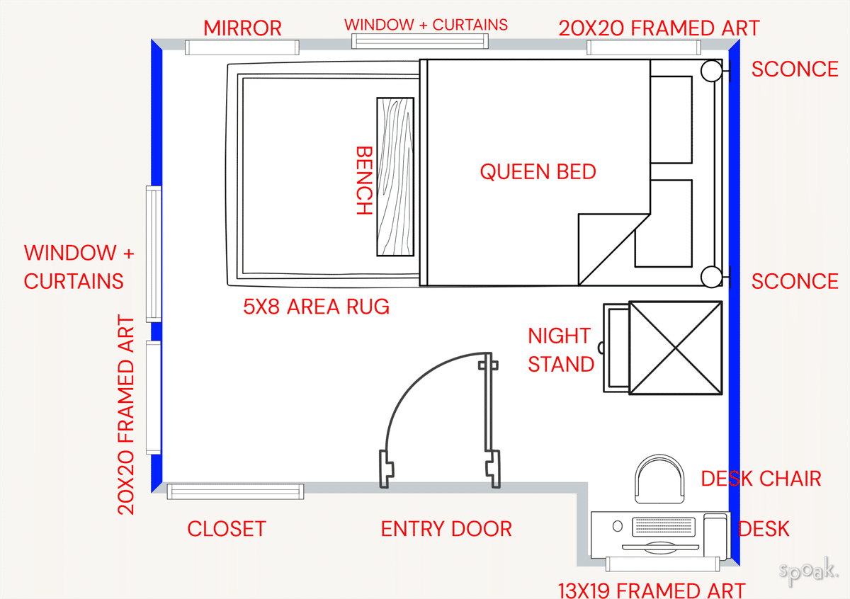L-Shaped Bedroom Floor Plan designed by Hannah Petterson