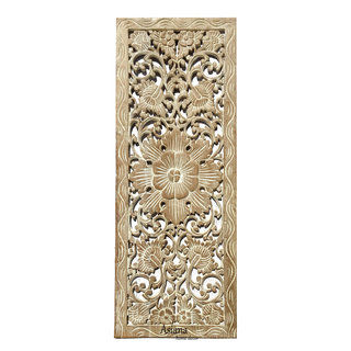 Floral Wood Carved Wall PanelWood Wall Art Large Wood Wall Plaque 35.5"x13.5" - Farmhouse - Wall Accents - by Asiana Home Decor | Houzz added by Jean-Marie Andrews
