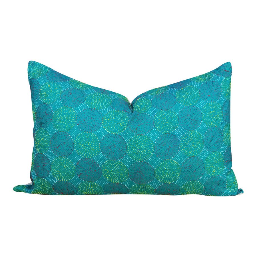Mid 20th Century Teal Chakra Kantha Silk Pillow added by Sarah Kaiser