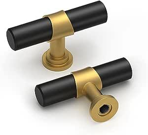 homdiy 10 Pack Cabinet Knobs Brushed Brass & Black Drawer Knobs, Kitchen Cabinet Knobs Gold Black Cabinet Knobs for Dresser Bathroom, Single Hole Cabinets Handles added by HELEN SALGADO