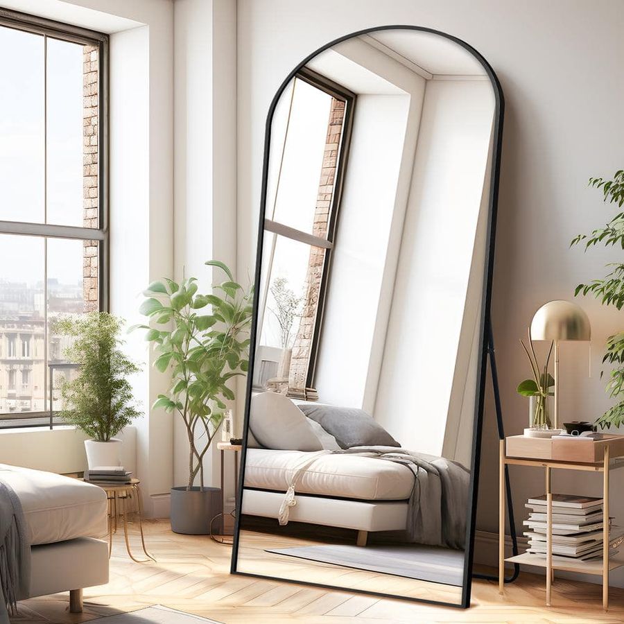 NEUTYPE 31.5 in. W x 71 in. H Arch Top Metal Black Framed Tempered Glass Full-Length Standing Mirror HD-MR01308 - The Home Depot added by Tanya Evans