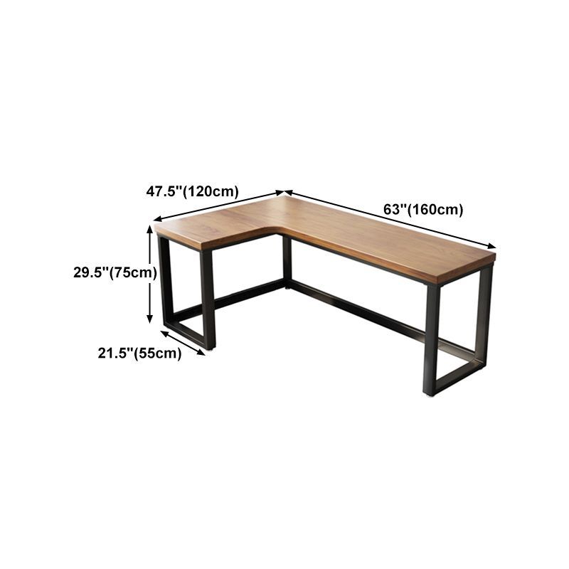 Solid Wood Writing Desk Brown L-Shape Desk with Black Steel Table Leg added by KemptNO LLC
