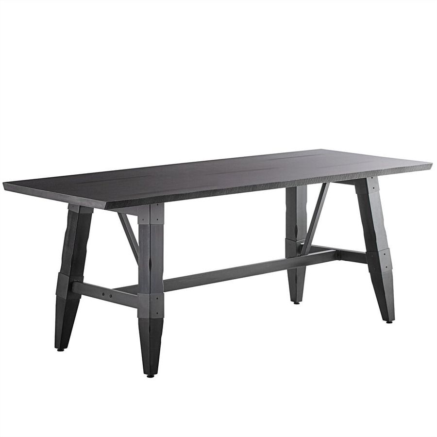 Lancaster Table & Seating Industrial 30" x 72" Solid Wood Live Edge Trestle Base Table with Slate Gray Finish added by HELEN SALGADO