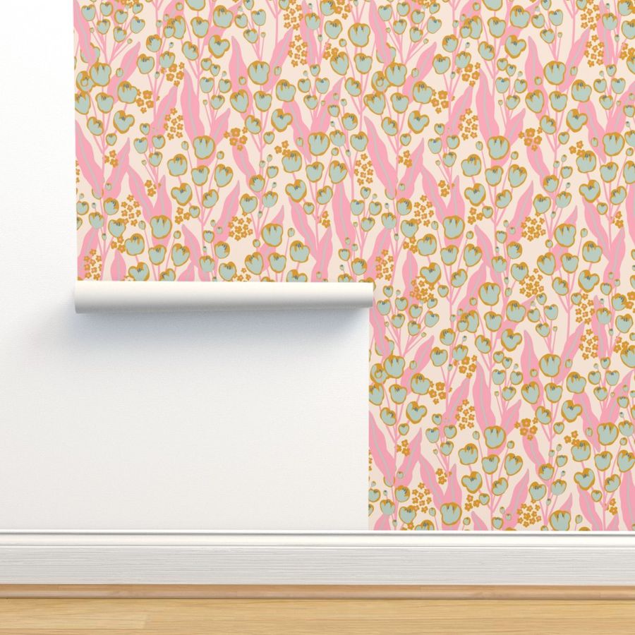 Pink Flowerbed-06 Wallpaper | Spoonflower added by Kate McKay Designs