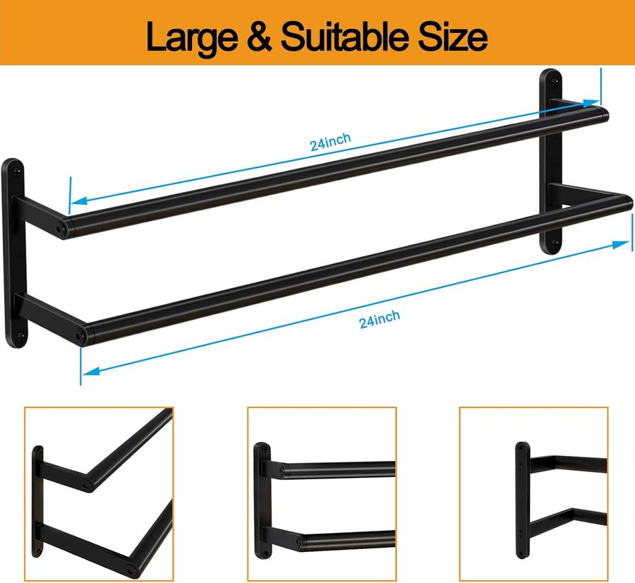 Double Towel Bar, 24Inch Towel Rack for Bathroom, Stainless Steel Double Bath Towel Bar, Wall Mounted Towel Holder, Double Towel Rod Towel Rail Hanger for Wall, Kitchen (Matte Black) added by Renata Blanck