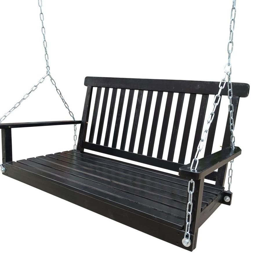 UPLAND 2-Person Black Front Porch Swing with Armrests, Wood Bench Swing with Hanging Chains W49543721 - The Home Depot added by Emily Kissel