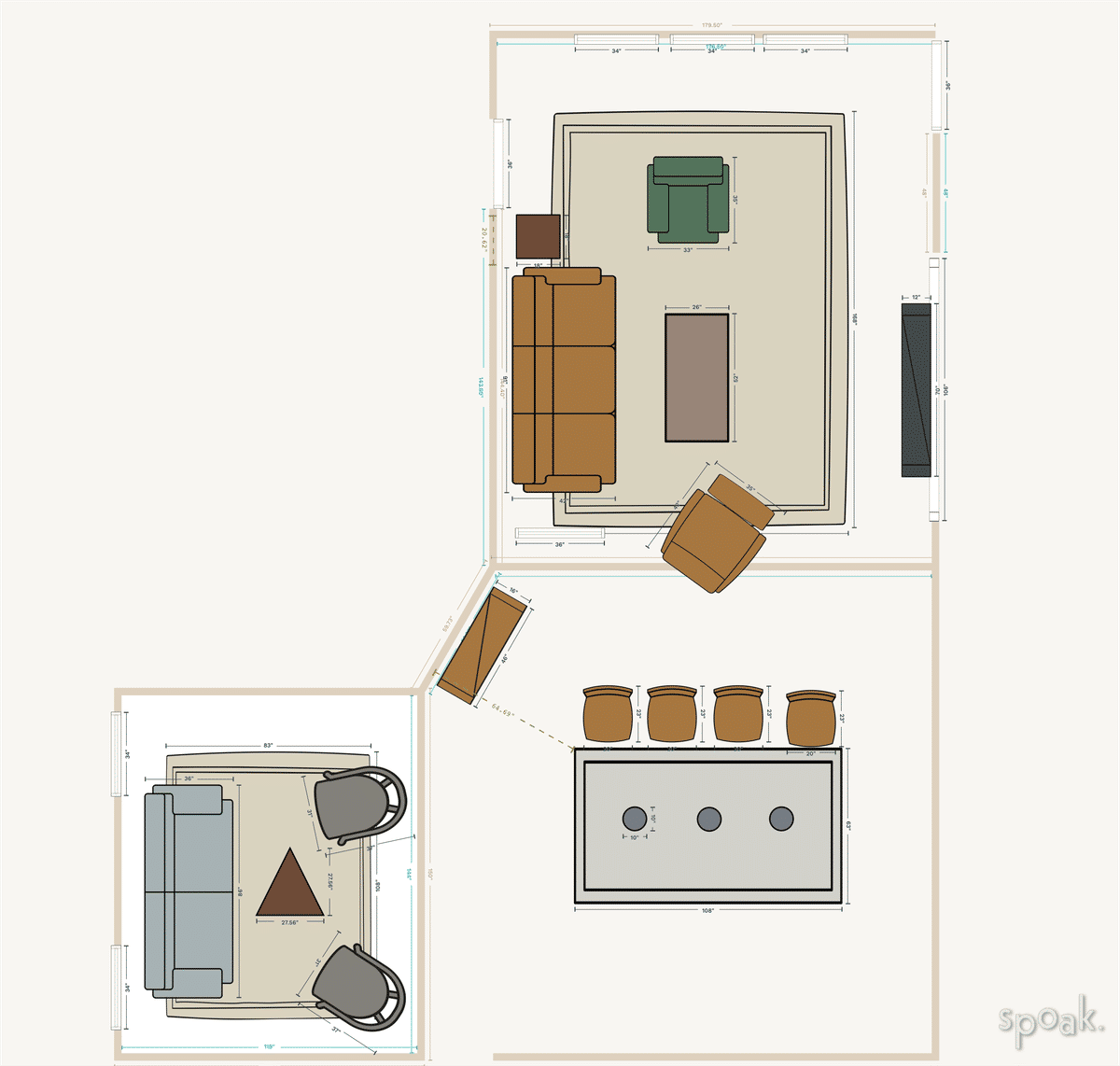 Square TV Room Floor Plan designed by Wendy Byer