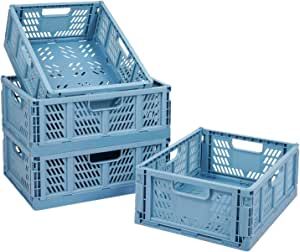 4 PC Baskets Plastic for Shelf Home Kitchen Storage Bin Organizer, Stackable Container Crate for Bedroom Bathroom Office Clothes Toy Beauty(Blue, 13.3x10.2x5.1) added by Emily Cheslock