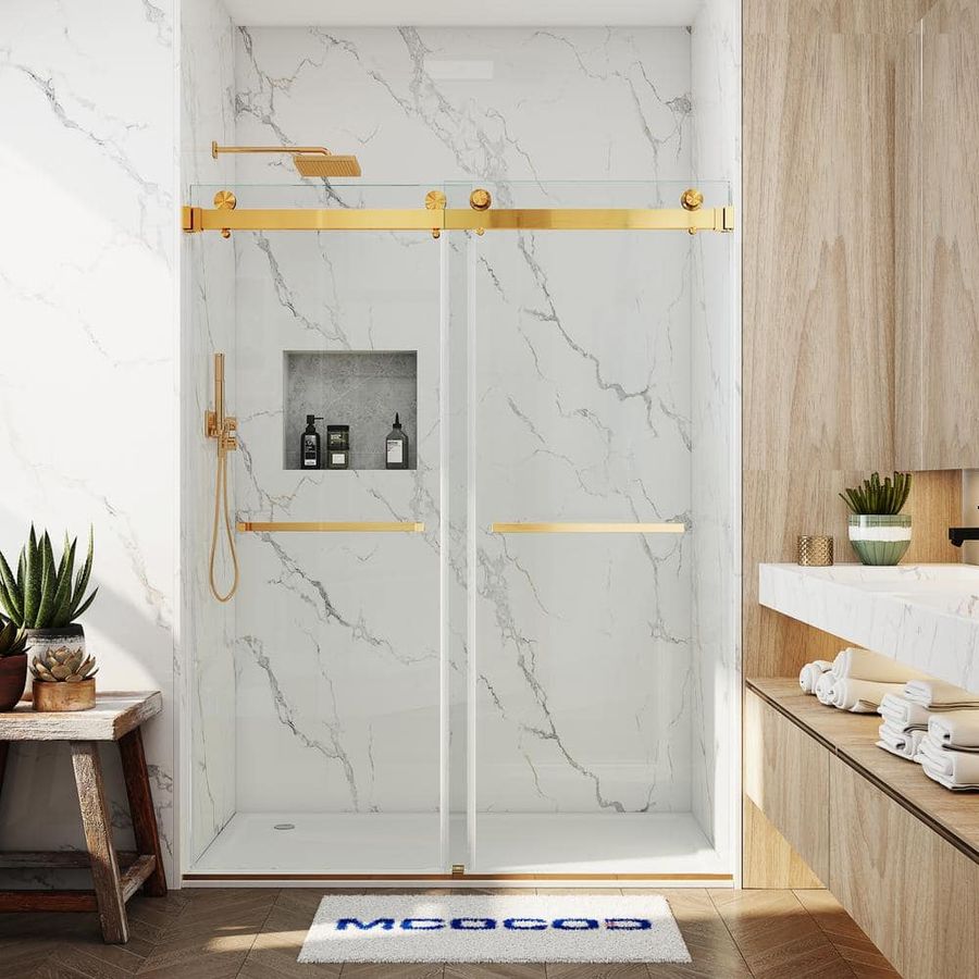 MCOCOD 60 in. W x 72 in. H Double Sliding Frameless Shower Door in Brushed Gold with Smooth Sliding and 3/8 in. (10 mm) Glass DS01-60x72-BG - The Home Depot added by Brittany Cain