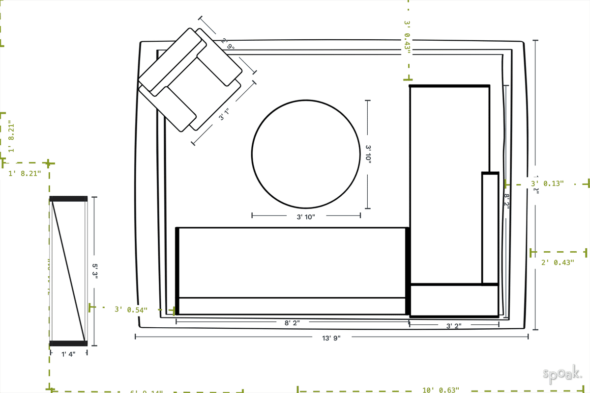 Small Rectanglar Family Room Plan designed by hayley francis