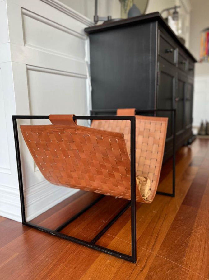 william sonoma leather log holder fireplace added by courtney white