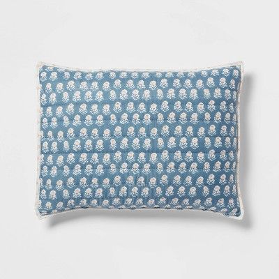 Standard Printed Wood Block Voile Reversible Quilt Sham Blue - Threshold™ added by Vanna Milligan