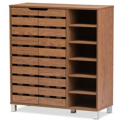 Shirley Modern and Contemporary 2 - Door Shoe Cabinet with Open Shelves - Walnut Brown - Baxton Studio added by Julie Russell