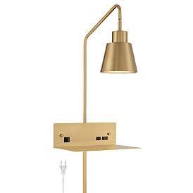 Possini Euro Trina Plug-In Wall Lamp Shelf with Dual USB Port and Outlet | www.lampsplus.com added by Sally Krikorian