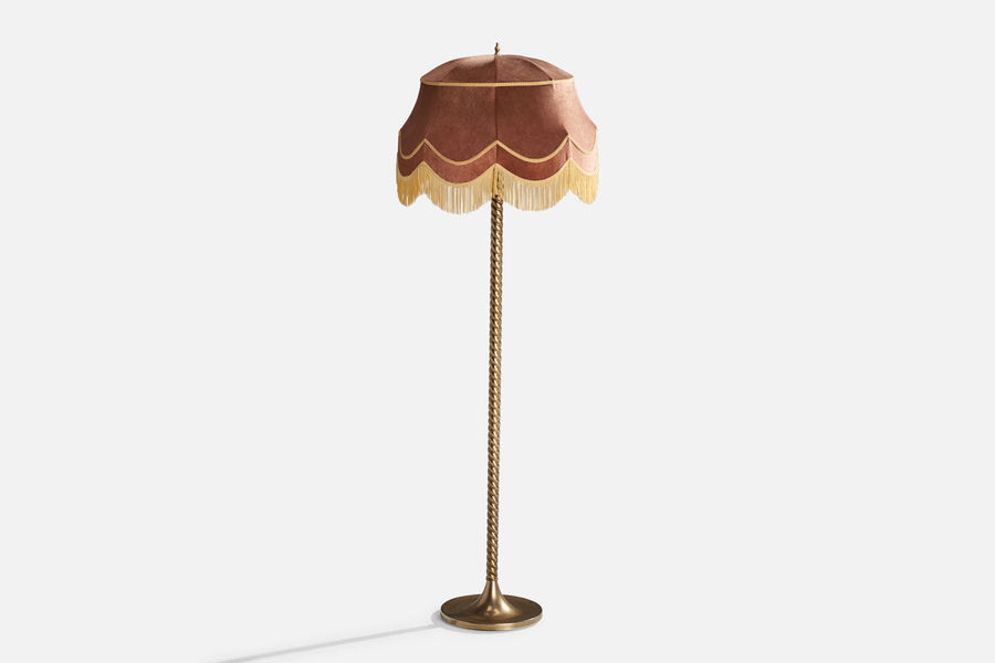 Tranås Stilarmatur, Floor Lamp, Brass, Velvet, Fabric, Sweden, 1970s added by Sarah Mulberry