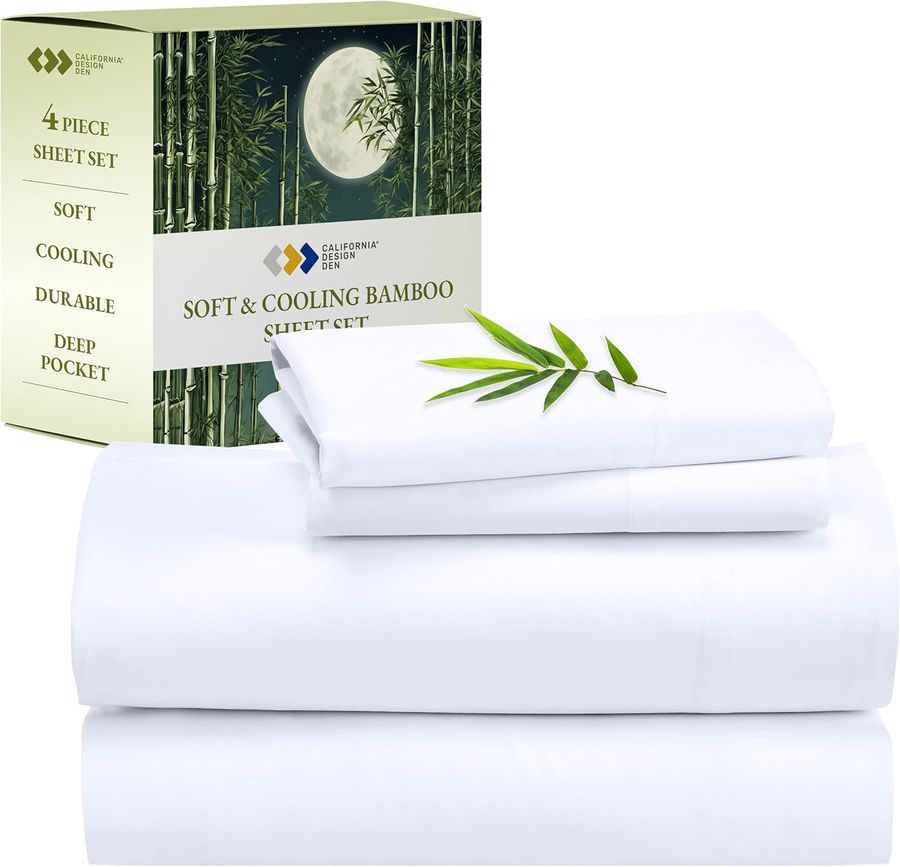California Design Den Rayon from Bamboo Sheets Queen Size Bed Set - Luxury Cooling Sheets with Deep Pockets for a Snug Fit, Durable Silk-Like Bedding Set - White added by Ruthann R