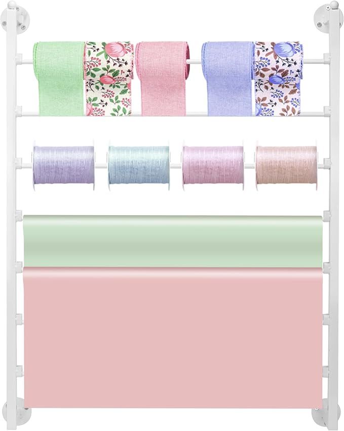 Ribbon Holder,Wall Mounted Ribbon Storage Organizer,7-Layer Ribbon Organizer for Craft Room,Flower Store,Sewing Room,Gift Wrapping,White added by Jessica Koczwara