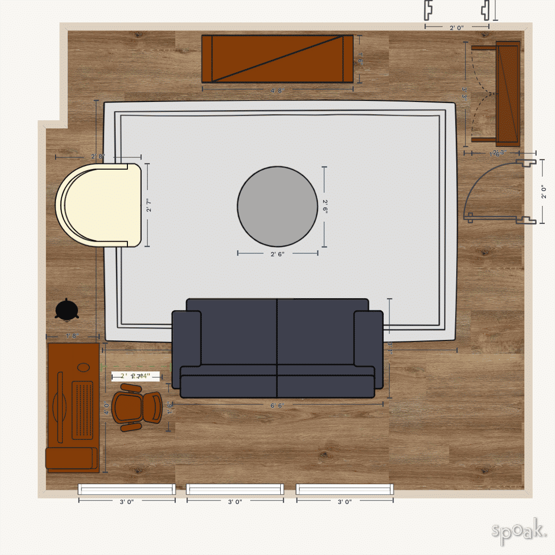 L-Shaped TV Room Floor Plan designed by Kristen Dominguez