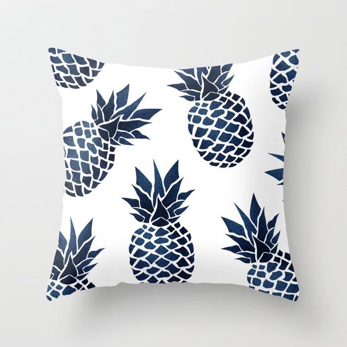 Pineapple Blue Denim Throw Pillow by Megan Morris added by Amanda Manganaro