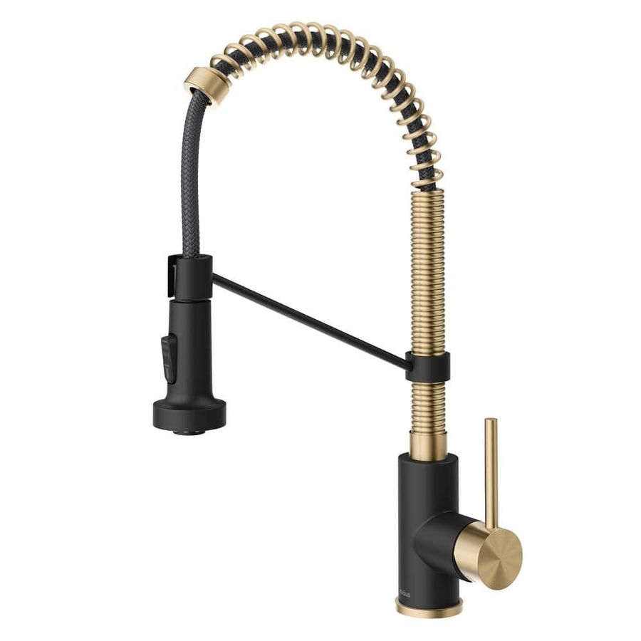 KRAUS Single Handle 18-Inch Faucet with Dual Function Pull-Down Sprayhead in Spot Free Antique Champagne Bronze/Matte Black KPF-1610SFACBMB - The Home Depot added by Moriah Hawks