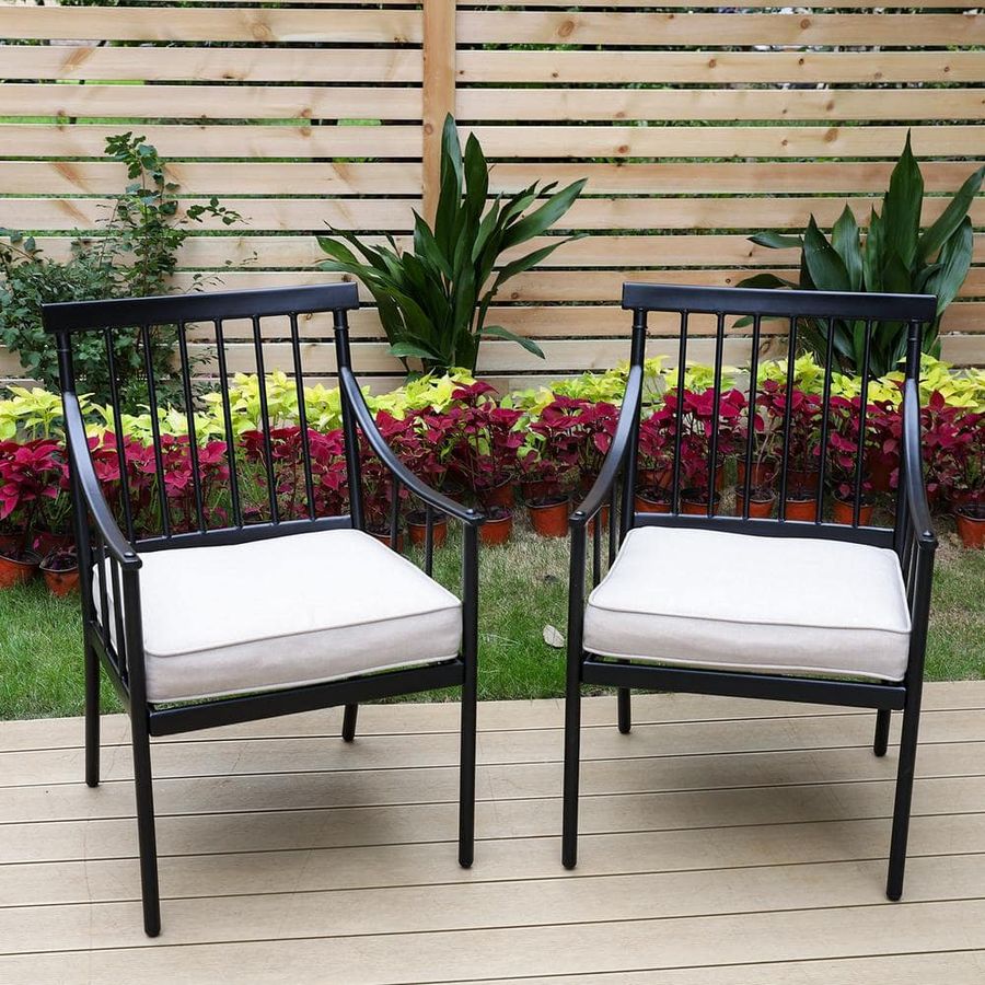 PHI VILLA Ergonomic Black Metal Stylish Patio Outdoor Dining Chair with Beige Cushion (2-Pack) THD-PV-344-B - The Home Depot added by Kate Lynn Nemett