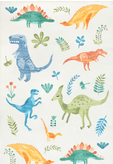 White Multicolor Kayleigh Kids Washable Dinosaur 4' x 6' Area Rug added by Aliyah Gluckstadt