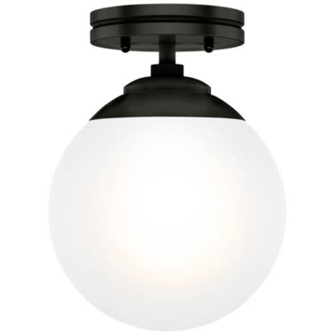 Hunter Hepburn Matte Black with Cased White Glass 1 Light Flush Mount - #640X9 | Lamps Plus added by Erica Ramon