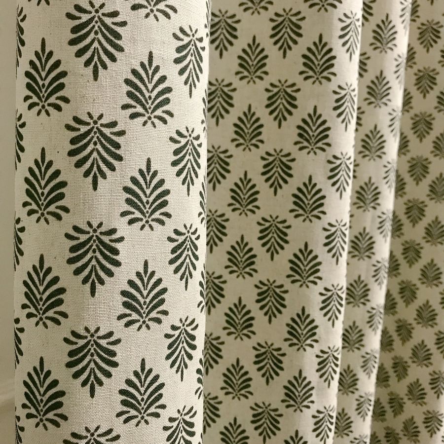 Modern Vintage Deep Green Leaves Pattern Washed Linen Cotton Curtain Natural Beige Background Drapery Panel 53 Width Various Custom Lengths - Etsy added by Laura Fenstad