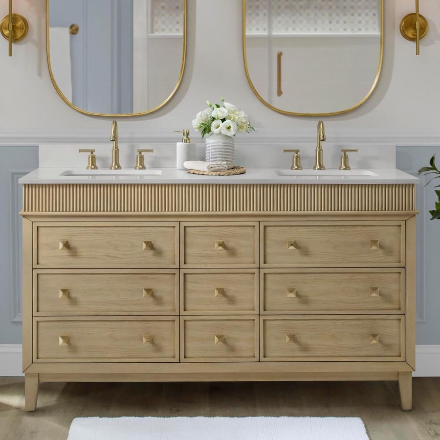 Home Decorators Collection Danby 60 in. Double Sink Platinum Oak Bath Vanity with White Engineered Marble Top (Assembled) TJ-0110V6022BE - The Home Depot added by Jamie Moon